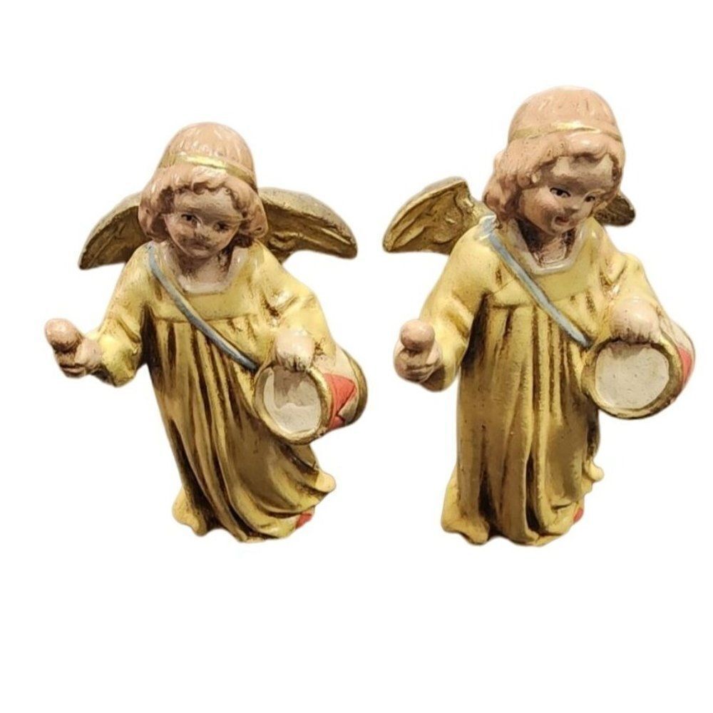 Set of 2 Vintage Drummer Angel Figurines